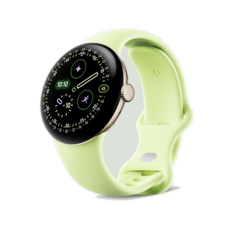 Google Pixel Watch 4 Champagne Gold Aluminium Case Lemongrass Active Band