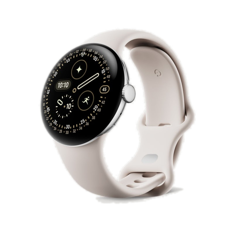 Google Pixel Watch 4 Polished Silver Aluminum Case Porcelain Active Band